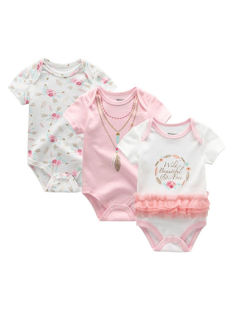 3-piece set of pure cotton jumpsuits for infants and young children, short-sleeved crawling clothes - Image 1