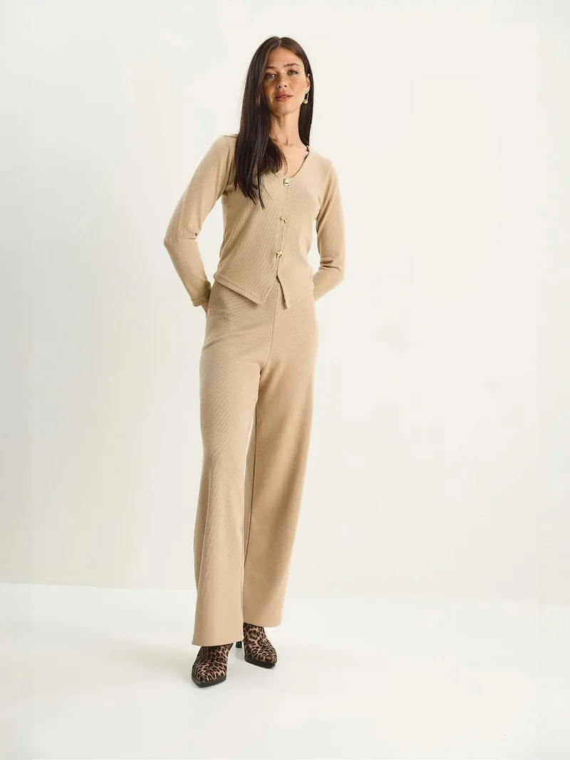 بيانكو لوتشي طقم قطعتين محبوك بياقة على شكل حرف  وساق واسعة