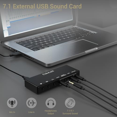 Cubilux 7.1 USB Surround Sound Card- 48KHz-384KHz Sample Rate for Headphones, Full Aluminum Alloy USB A External Sound Card for Laptop PC-Supports Line-in & Stereo Mic in - Image 2