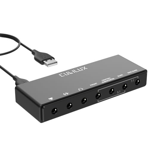 Cubilux 7.1 USB Surround Sound Card- 48KHz-384KHz Sample Rate for Headphones, Full Aluminum Alloy USB A External Sound Card for Laptop PC-Supports Line-in & Stereo Mic in - Image 1