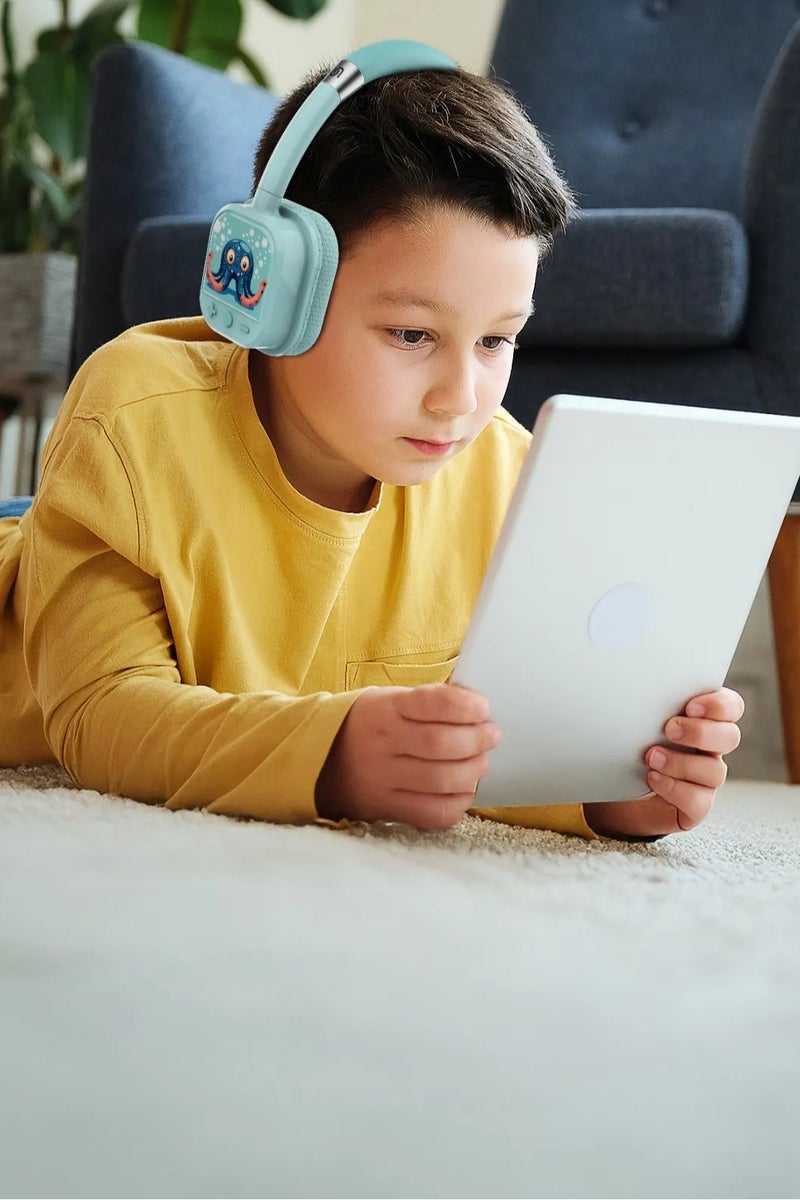 Porodo Soundtec Yotowave Kids Wireless Headphone with Soft & Breathable Cushion and Safe Volume Limit / 25H Playtime / V5.4 Bluetooth / Crisp & Gentle Audio / Skin Friendly Material /On Ear Headphone for Boys-Bright - Image 2