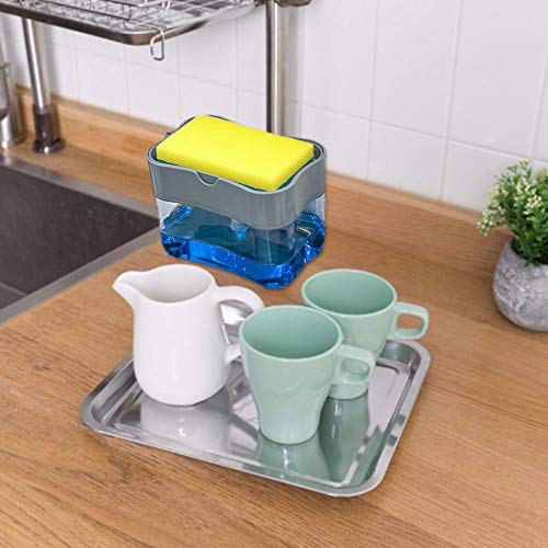 Tagve 2-in-1 Manual Press Liquid Soap Dispenser with Washing Sponge Caddy Multifunctional Non-Toxic Odorless Cleaning Accessories 13 Ounces of Soap 385ml (Grey) - Image 5
