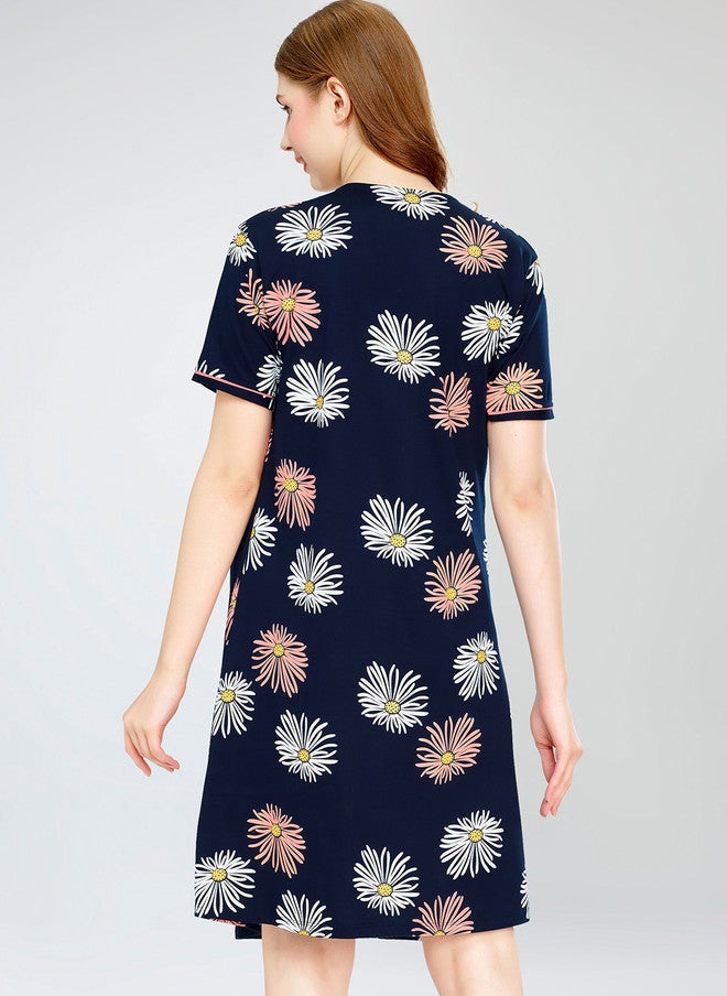 Zeyo Floral Printed Pure Cotton Maternity T-shirt Nightdress - Image 4