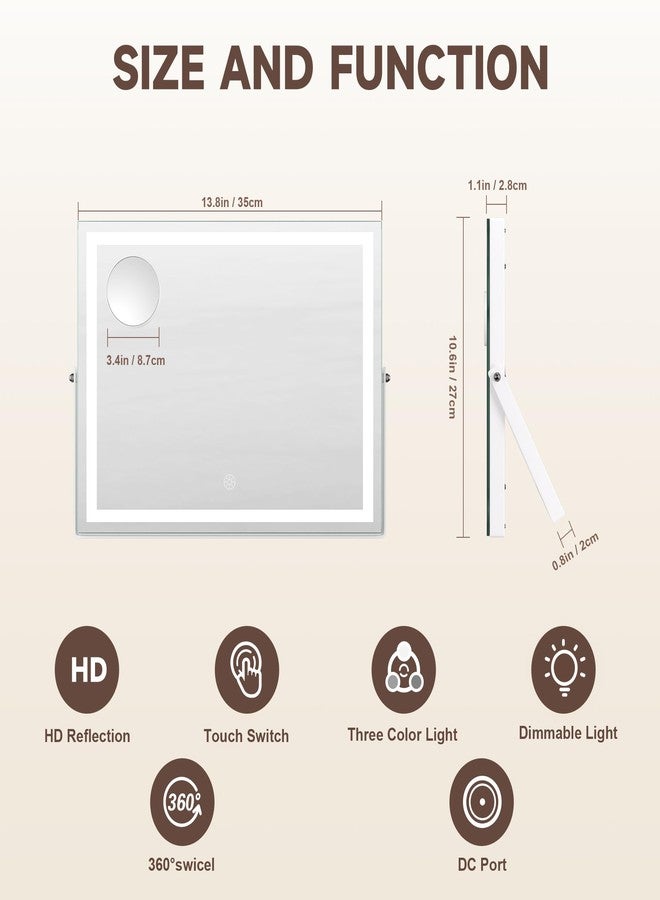MINISO Vanity Mirror with Lights, 13.8" x 11" LED Makeup Mirror, Light & Brightness Adjustment, Smart Sensor, 360°Rotation, Aluminum Alloy Metal White Frame, with 5X Magnifying Glass - Image 2