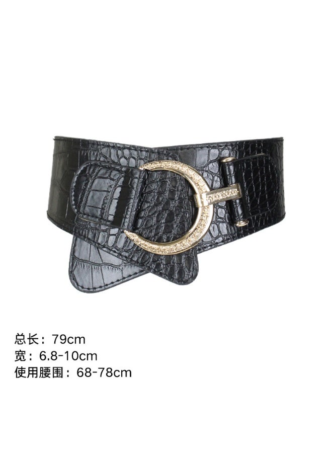 xozgdovg Fashionable Punk Style Wide Elastic Waist Belt Womens Outerwear Accessory Decorative Personalized Belt for Casual Wear Black 