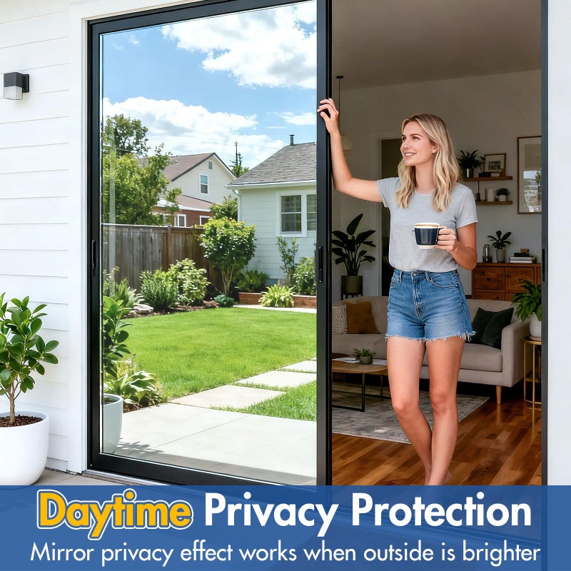 Coavas One Way Privacy Window Tint for Home, Daytime Reflective Mirror Glass Film See Out Not in, Heat & UV Blocking for Balcony/Living Room Large Windows with 3 Tools, 17.5 x 78.7 Inch, Black - Image 2