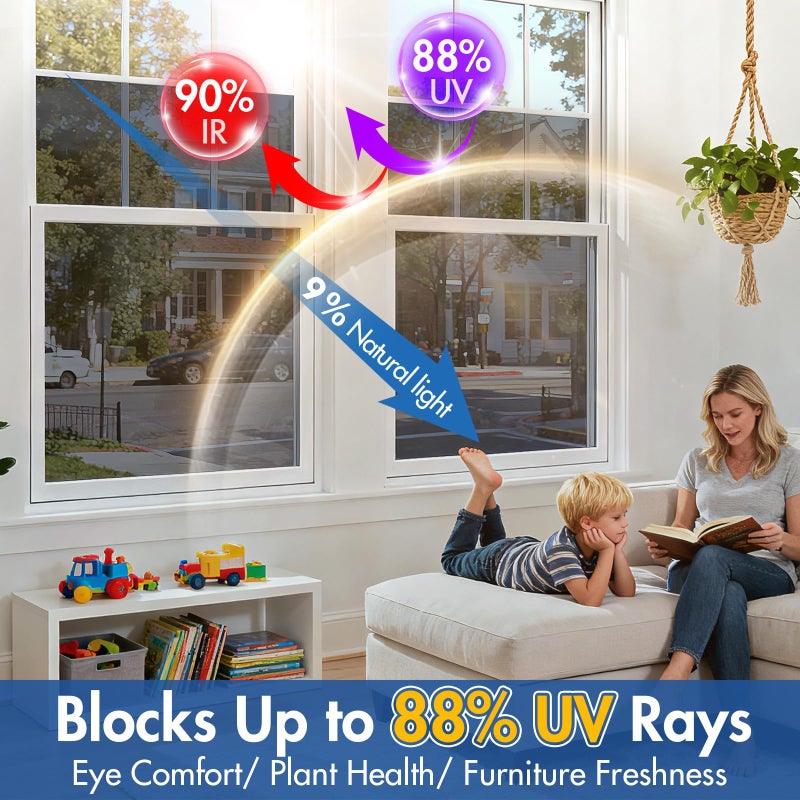 Coavas One Way Privacy Window Tint for Home, Daytime Reflective Mirror Glass Film See Out Not in, Heat & UV Blocking for Balcony/Living Room Large Windows with 3 Tools, 17.5 x 78.7 Inch, Black - Image 4