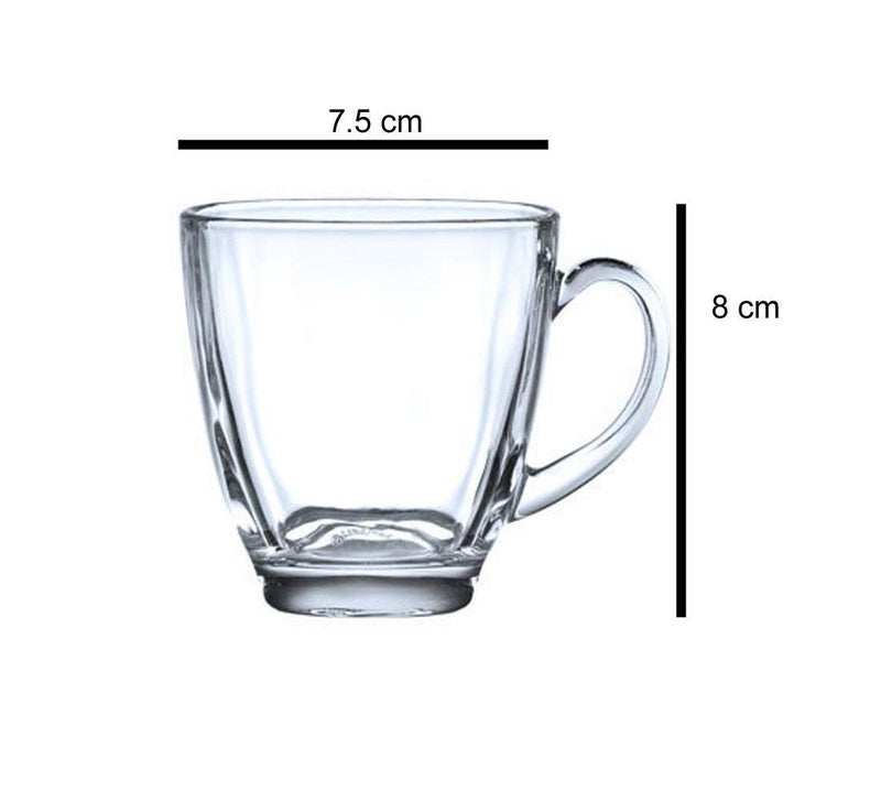 LVOOK Tableware Kitchenware Transparent Glass Tea/Coffee Cup with Proper Handle| Pack of 6- (White, 180ML) - Image 3