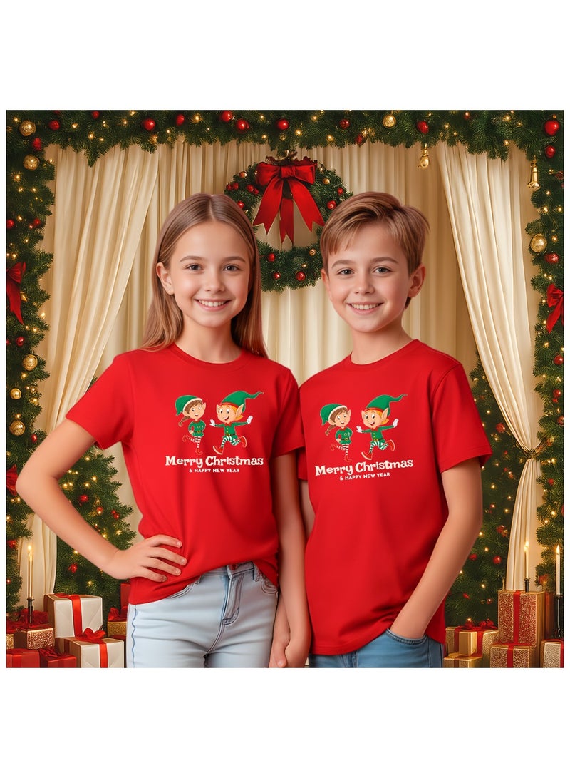 برينت شوب فور مي تي شيرت عيد ميلاد سعيد للأطفال - تي شيرت قطني بأكمام قصيرة للجنسين ورقبة دائرية - ملابس للعطلات للأولاد والبنات - تي شيرت ناعم ومريح للحفلات - Image 4