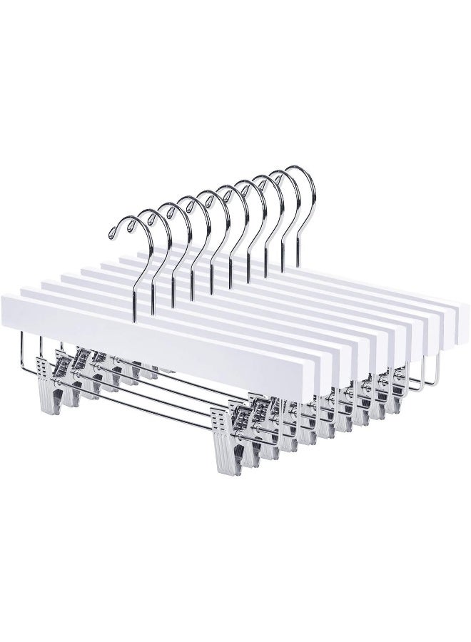 Nature Smile Wooden Trousers Hangers Solid Lotus Wood Deluxe Wooden Pants Hangers Bottom Hanger Jeans Hanger Skirt Hanger with 2-Adjustable Clips Anti-Rust Hook Pack of 10 (White) - Image 1