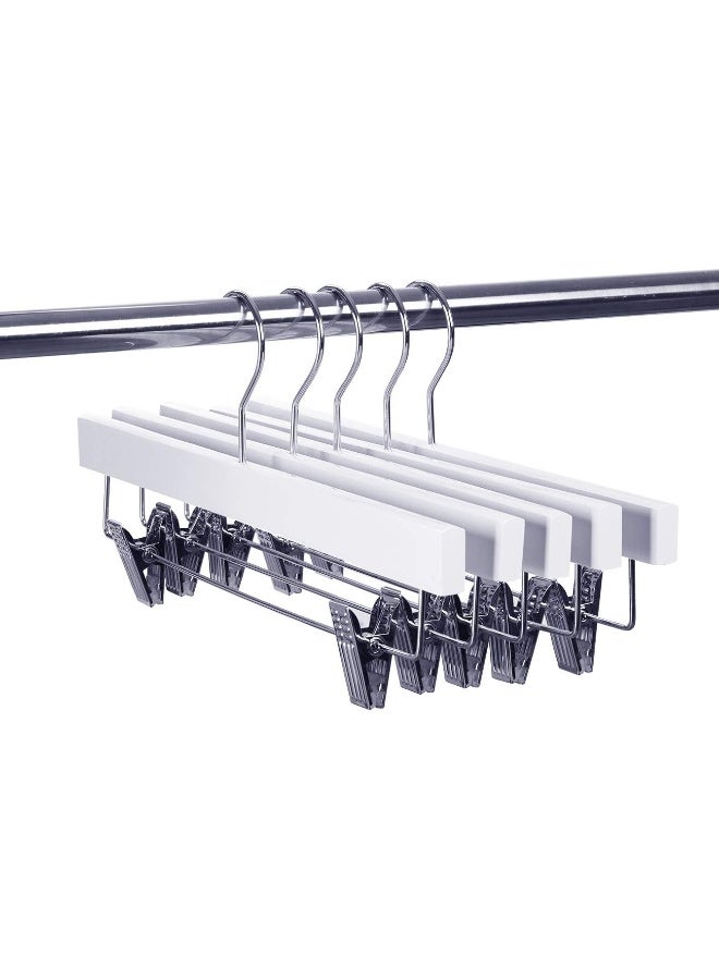 Nature Smile Wooden Trousers Hangers Solid Lotus Wood Deluxe Wooden Pants Hangers Bottom Hanger Jeans Hanger Skirt Hanger with 2-Adjustable Clips Anti-Rust Hook Pack of 10 (White) - Image 2