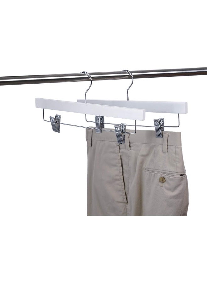 Nature Smile Wooden Trousers Hangers Solid Lotus Wood Deluxe Wooden Pants Hangers Bottom Hanger Jeans Hanger Skirt Hanger with 2-Adjustable Clips Anti-Rust Hook Pack of 10 (White) - Image 3