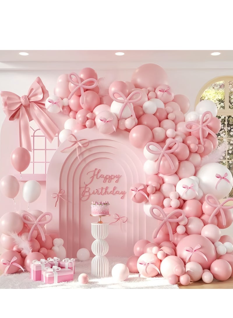 121Pcs Pink Bow Series Decorative Balloon Arch Garland Set,Perfect for Graduation Baby Shower Wedding Birthday Bachelorette Party Backdrop Decoration,Suitable for Indoor and Outdoor(Includes Balloon Pump) - Image 1