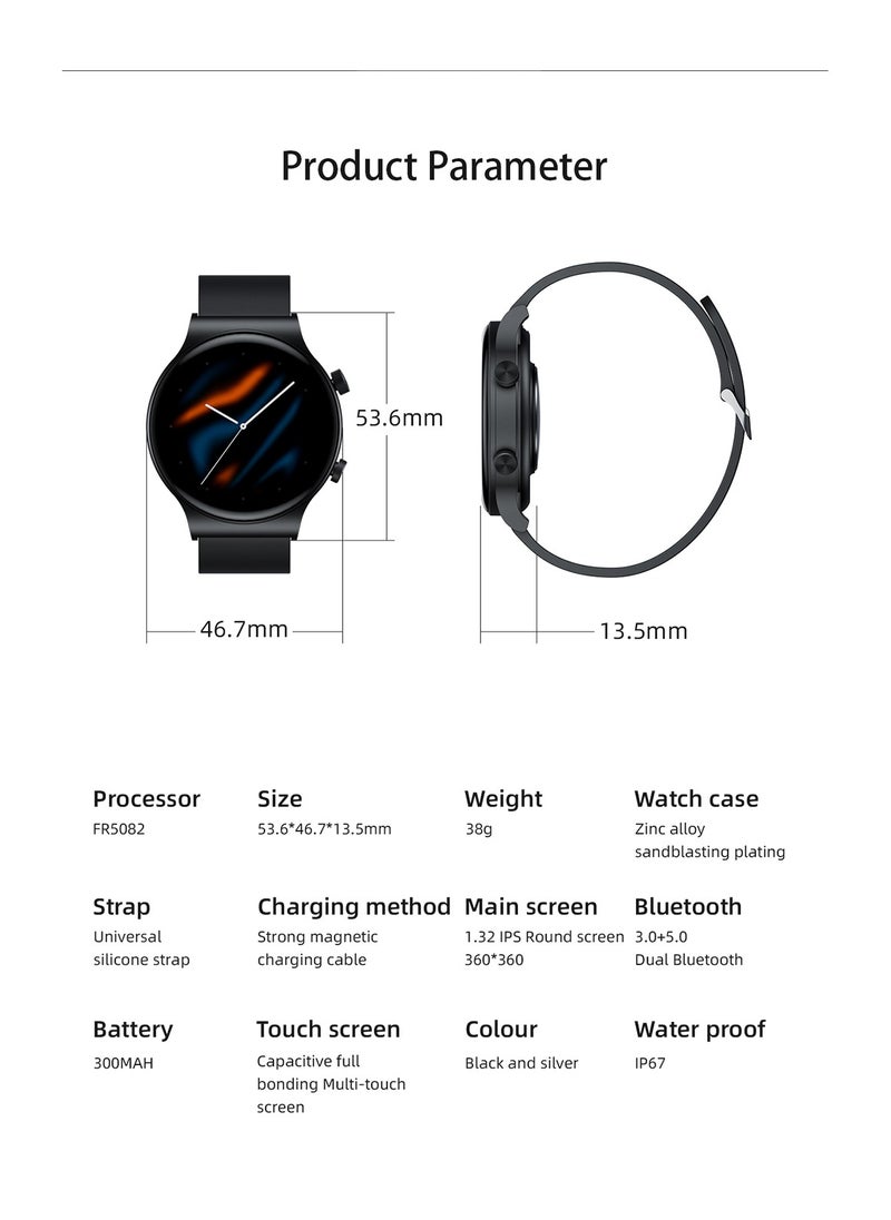 Kumi KUMI GT5 Pro Smartwatch 1.32'' HD Screen with Bluetooth Call Multiple Sport Modes Heart Health SpO2 Measurement - Sliver  - Image 4
