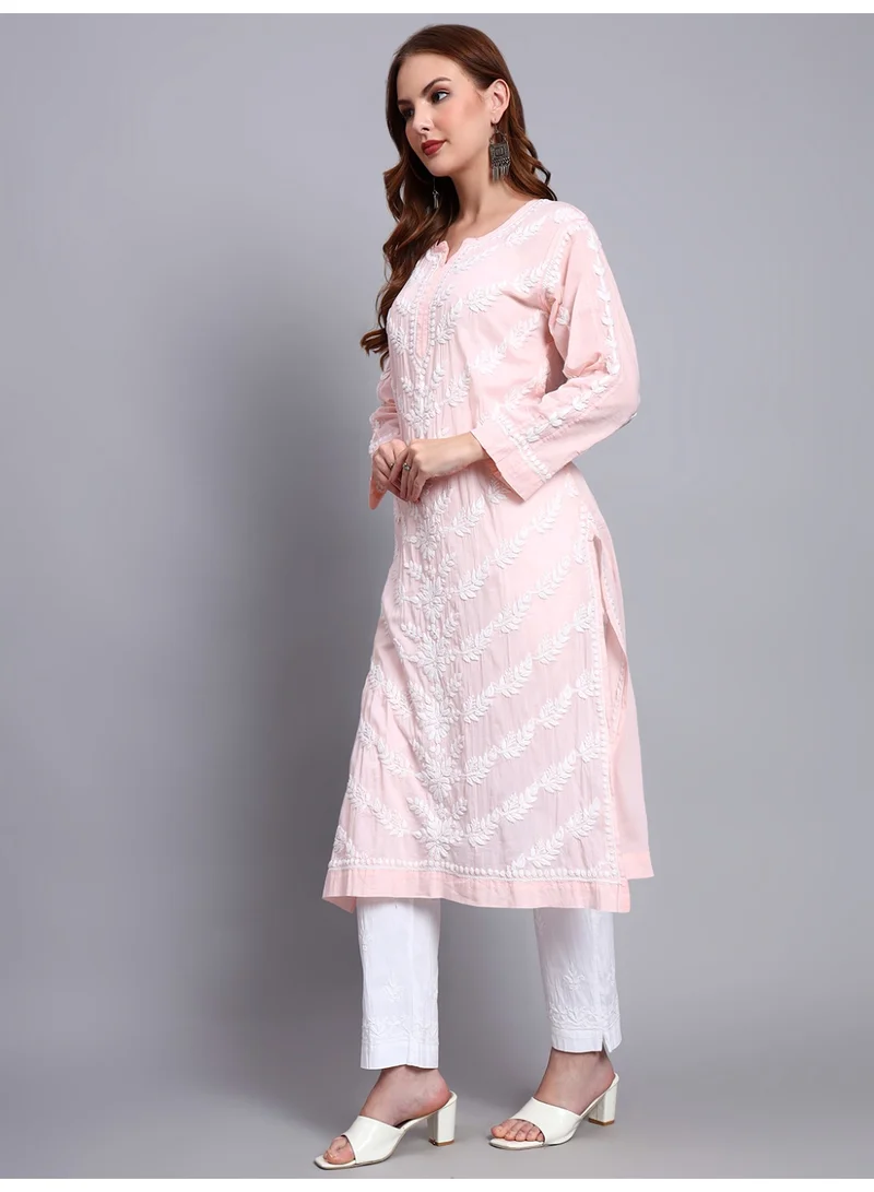 Alaya Peach Women Hand Embroidered Chikankari Cotton Kurta -AL3757 for Women | Best Price UAE
