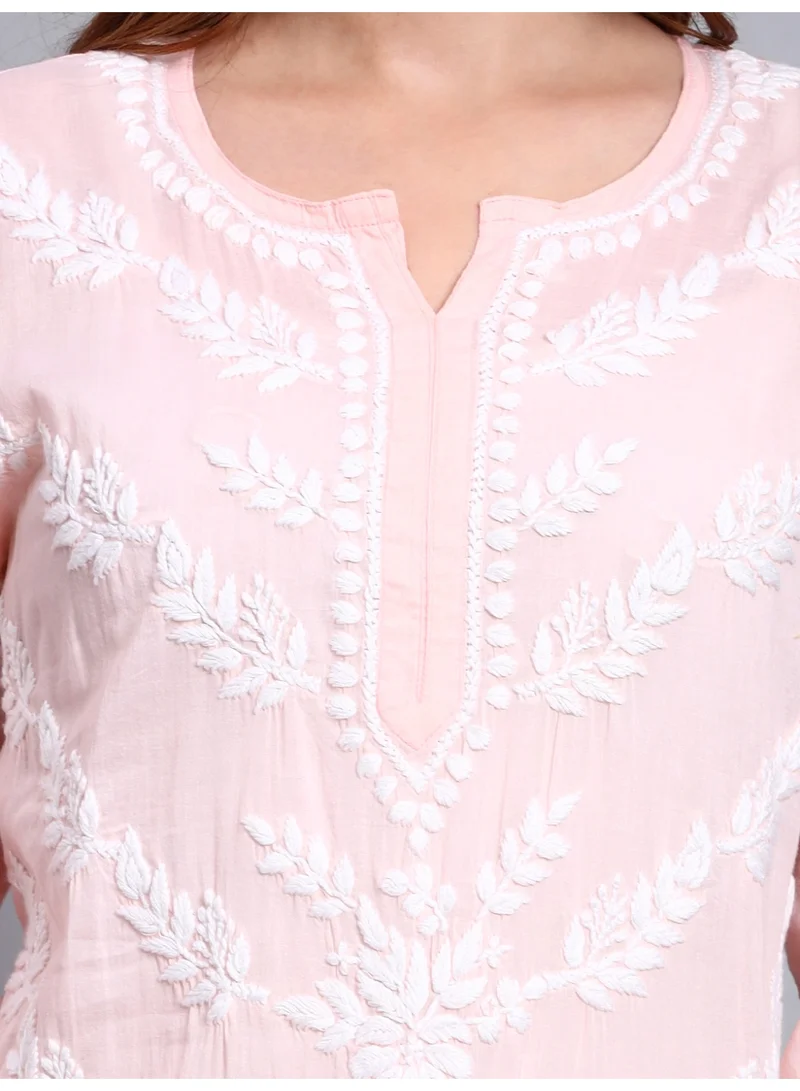 Alaya Peach Women Hand Embroidered Chikankari Cotton Kurta -AL3757 for Women | Best Price UAE