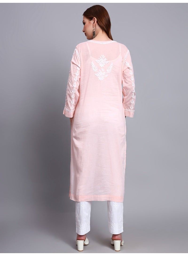 Alaya Women Hand Embroidered Chikankari Cotton Kurta -AL3757 - Image 2