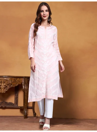 الايا كرتا قطن مطرز يدويًا بالتشيكانكاري للنساء