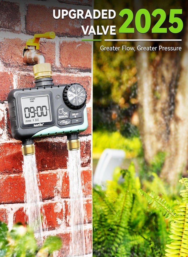 مؤقت رشاشات RAINPOINT ثنائي المنطقة مع مدخل ومخرج نحاسي - مؤقت مياه لخرطوم الحديقة مع نظام تأخير المطر/الري اليدوي/الري التلقائي - مؤقت خرطوم المياه لحديقة المنزل - Image 4