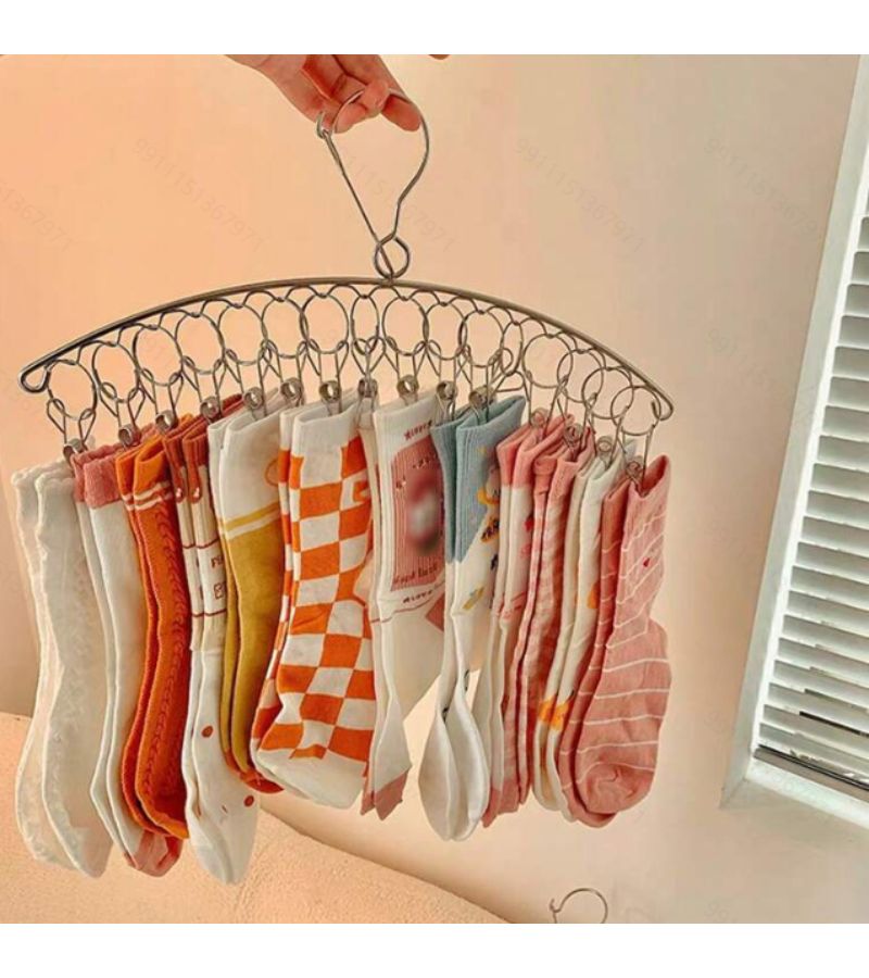 1 Set Stainless Steel Windproof Multi Clip Clothes Hangers With 16 Clips For Drying Underwear Socks Tops And Delicates Easy Design Indoor Outdoor Drying Rack - Image 2