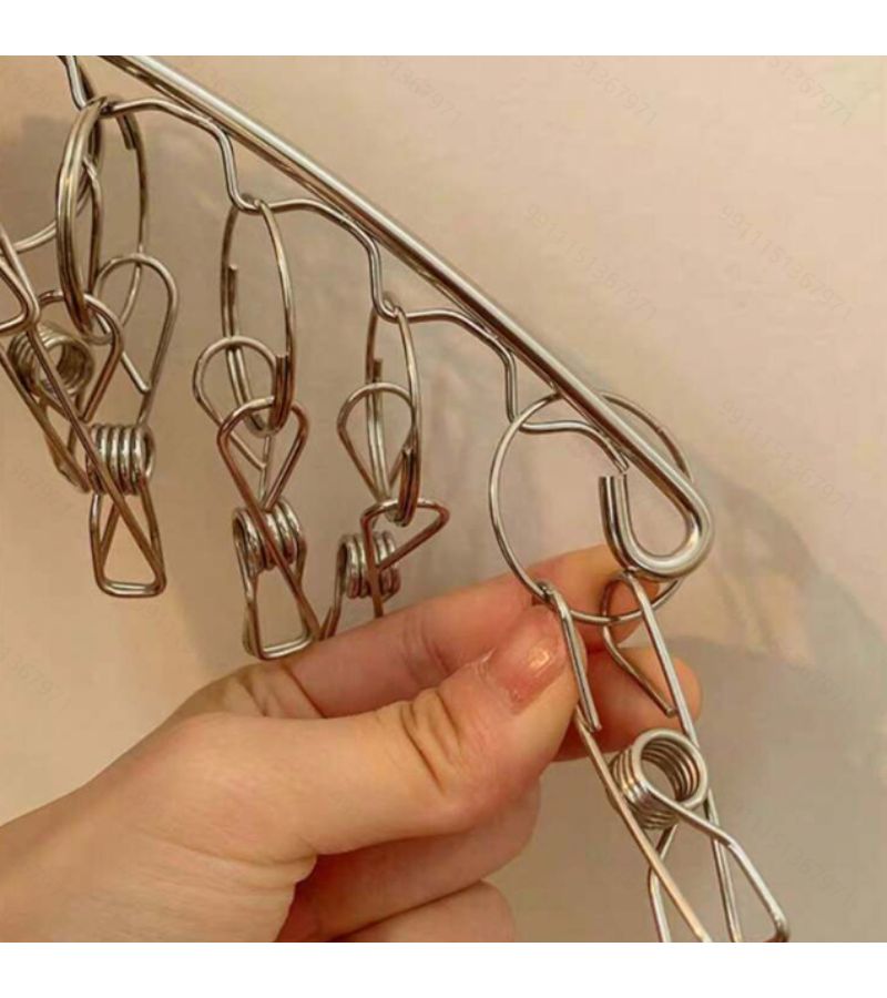 1 Set Stainless Steel Windproof Multi Clip Clothes Hangers With 16 Clips For Drying Underwear Socks Tops And Delicates Easy Design Indoor Outdoor Drying Rack - Image 3