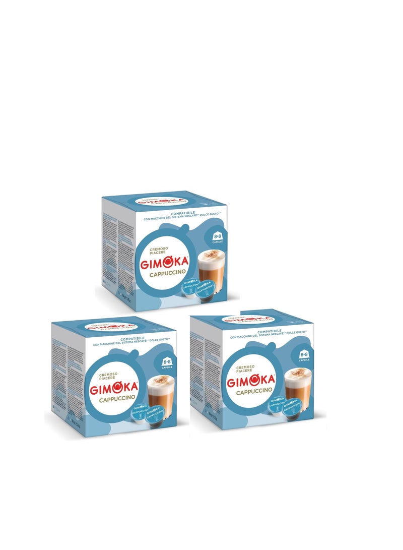 Gimoka Cappuccino – 3 Packs × 16 Capsules (Total 48 Capsules) Compatible with Dolce Gusto