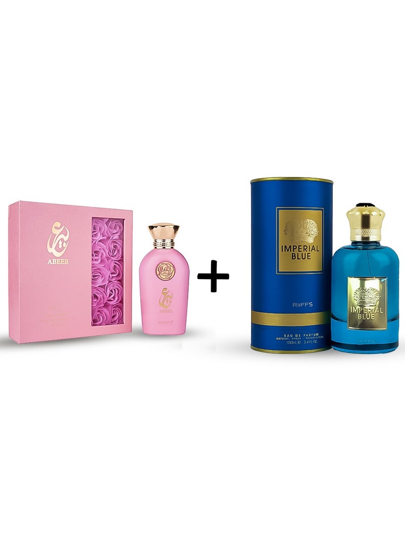 RIIFFS PERFUMES RIIFFS SPRAY ABEER FOR WOMEN EAU  DE PARFUM100ML+ RIIFFS SPRAY IMPERIAL BLUE FOR MEN EAU DE PARFUM 100ML 