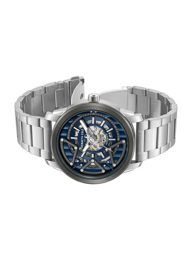 كينيث كول نيو يورك ساعة سكاي سكرابر أوتوماتيكية للرجال بقرص أزرق وسوار ستانلس ستيل ٤٤ مم