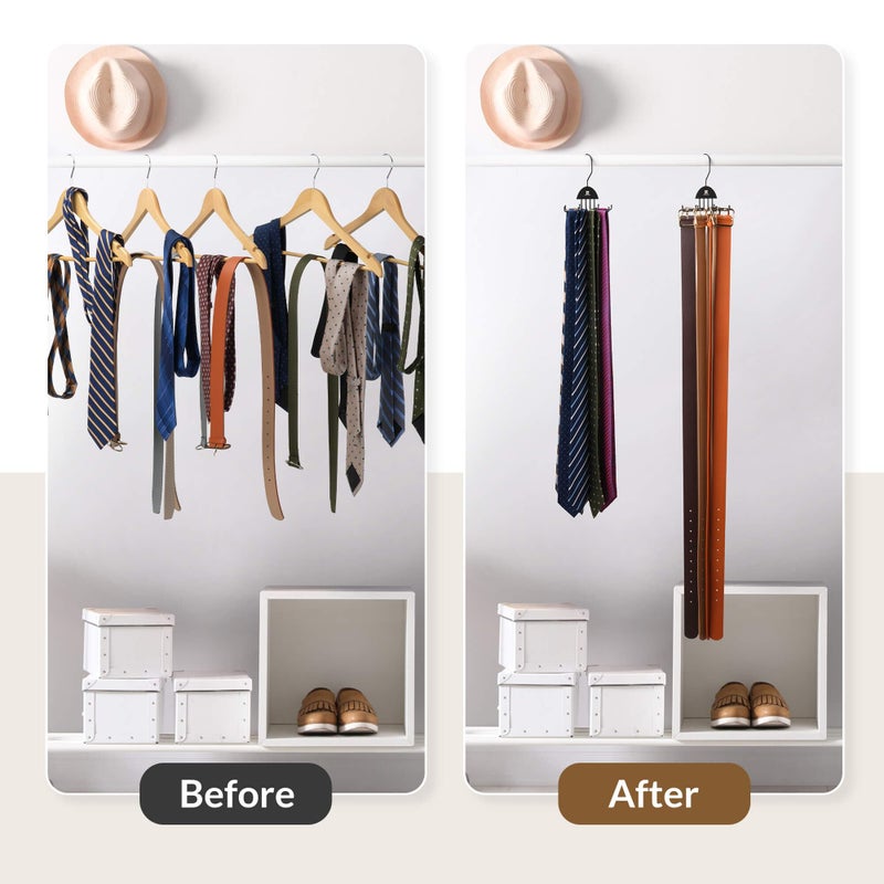 ZEDODIER 2 Pack Tie Hanger & Belt Organizer, Rotatable Tie Rack Space Saving Tie Holder with 16 Adjustable Hooks for Closet Organizers and Storage, Sturdy Belt & Tie Collection Storage, Black - Image 2