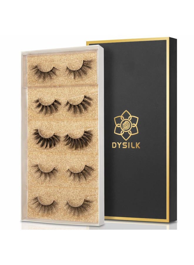 DYSILK 5 Pairs 6D Mink Eyelashes Faux Natural Fluffy Cross False Eyelashes Wispy Long Extension Fake Eyelashes Dramatic Thick Soft Eyelashes Reusable Pack 5 Styles Mixed Lashes|005-(15mm-18mm) - Image 1