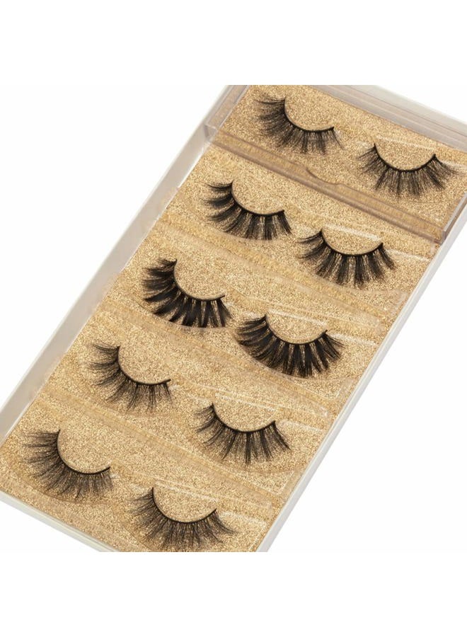 DYSILK 5 Pairs 6D Mink Eyelashes Faux Natural Fluffy Cross False Eyelashes Wispy Long Extension Fake Eyelashes Dramatic Thick Soft Eyelashes Reusable Pack 5 Styles Mixed Lashes|005-(15mm-18mm) - Image 2