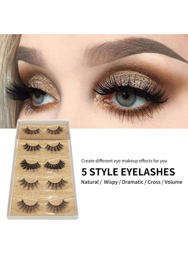 DYSILK 5 Pairs 6D Mink Eyelashes Faux Natural Fluffy Cross False Eyelashes Wispy Long Extension Fake Eyelashes Dramatic Thick Soft Eyelashes Reusable Pack 5 Styles Mixed Lashes|005-(15mm-18mm) - Image 4