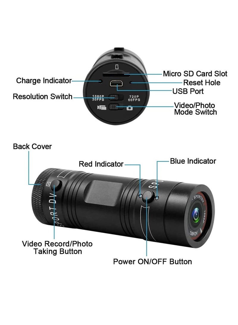 Motorcycle Helmet Camera, Cycle Video Camera- 1080p Mini Waterproof Sports Helmet Camera Full HD Mountain Helmet Action Camera Video DVR AVI Video Camcorder - Image 5