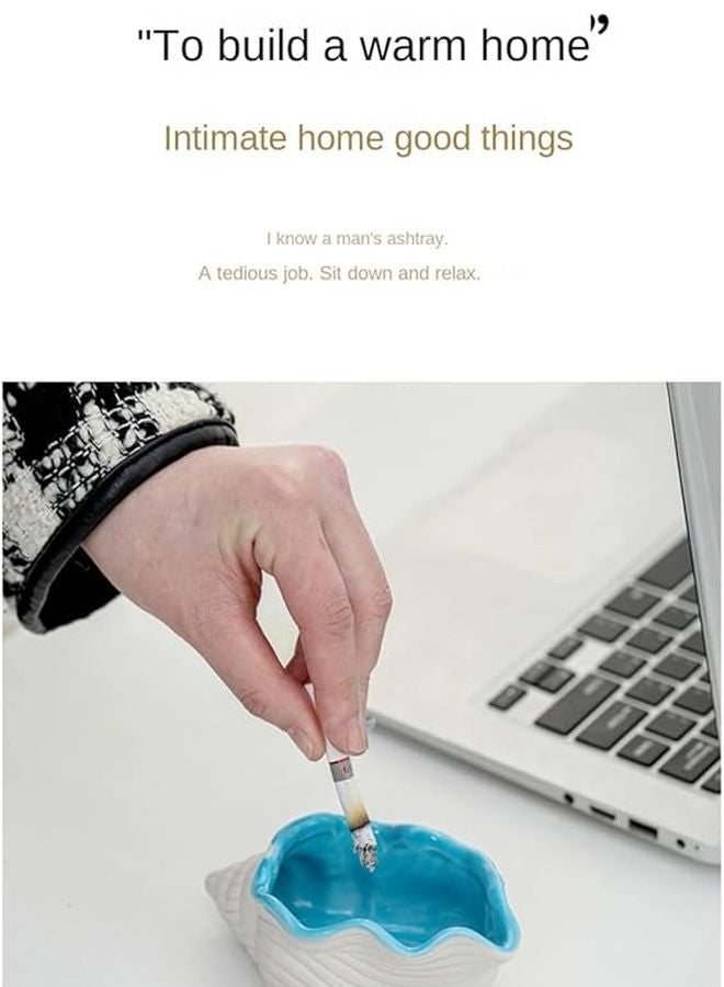 منفضة سجائر من الخزف الأزرق والأبيض على شكل صدفة كبيرة ذات زوايا حادة لتزيين غرفة المعيشة الفاخرة للهواة - Image 5