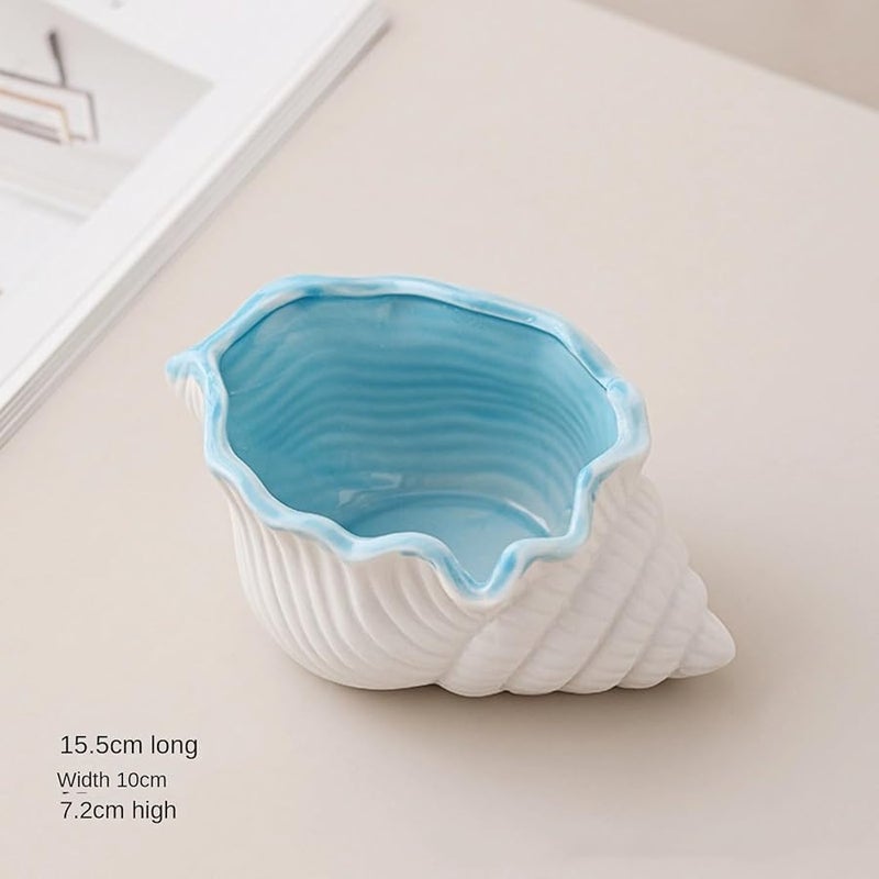 منفضة سجائر من الخزف الأزرق والأبيض على شكل صدفة كبيرة ذات زوايا حادة لتزيين غرفة المعيشة الفاخرة للهواة - Image 3