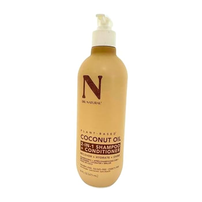 Dr. Natural 2-in-1 Shampoo Plus Conditioner - Strengthen and Add Shine to Hair - Moisturizing Frizz Control Clarifying Shampoo - Coconut Oil - 16 oz