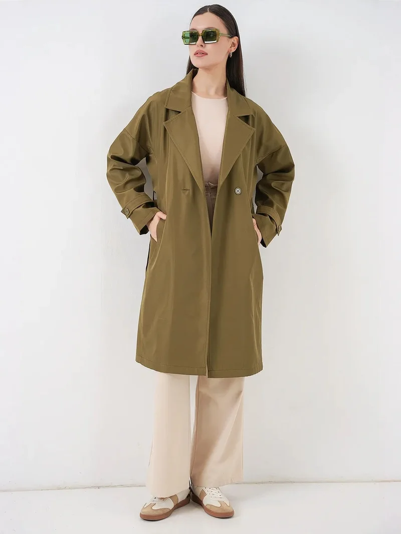 BIG DART BDART Belted Long Trench Coat with Jacket Collar