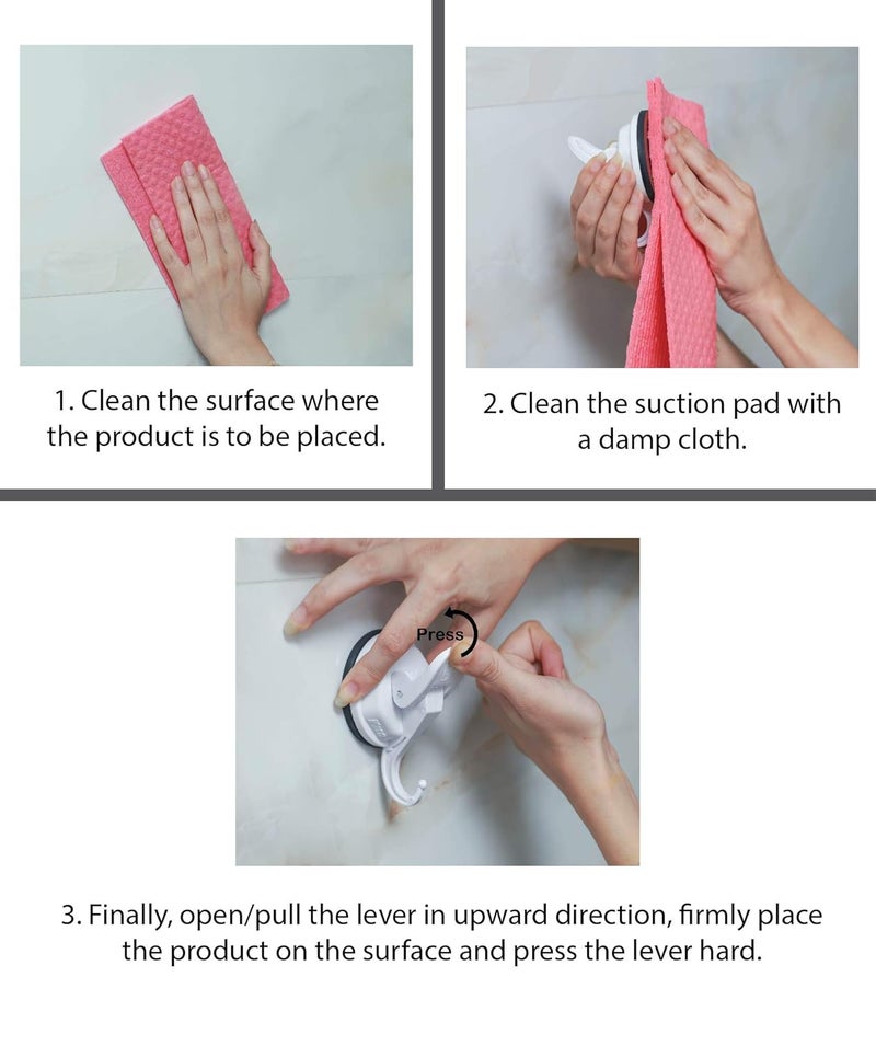 Vacc Fast Acrylic Heavy Duty Vacuum Based Suction Hooks Big Size Wall Hook Hanger and Holder Specialized for Kitchen Bathroom Restroom Organization Pack of 3 White - Image 4