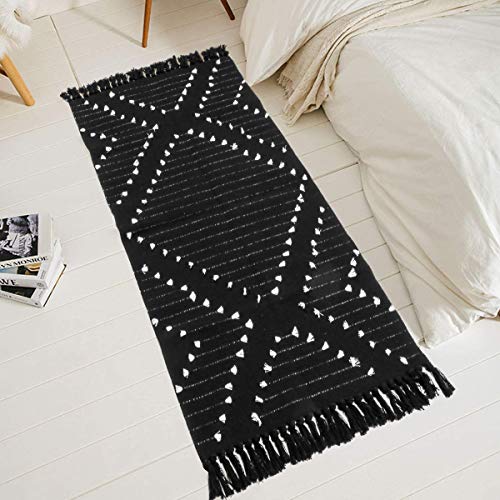 LIVEBOX Boho Kitchen Rug 2' x 4.3' Washable Bathroom Runner with Tassel, Moroccan Black Area Rugs Small Woven Cotton Throw Rug for Entryway Laundry Room Hallway - Image 3