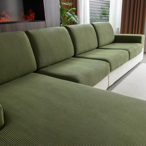 OHSIO Sectional Couch Covers, Wear Resistant Stretch Sofa Covers Washable Soft Couch Cushion Covers Anti Slip Furniture Protector Sofa Slipcovers for Pets (1 Piece Chair Cover, Green) - Image 1