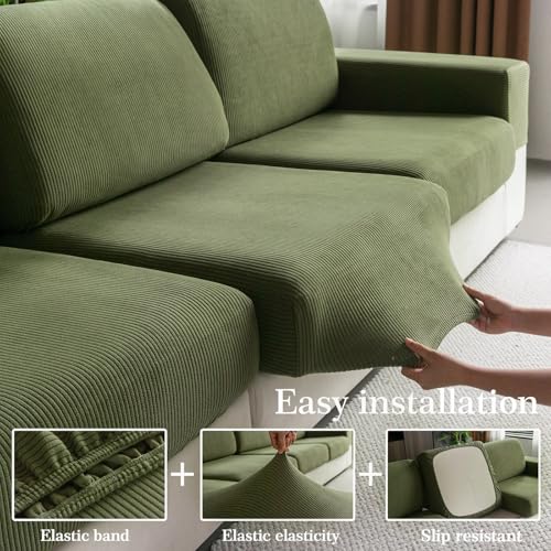 OHSIO Sectional Couch Covers, Wear Resistant Stretch Sofa Covers Washable Soft Couch Cushion Covers Anti Slip Furniture Protector Sofa Slipcovers for Pets (1 Piece Chair Cover, Green) - Image 5