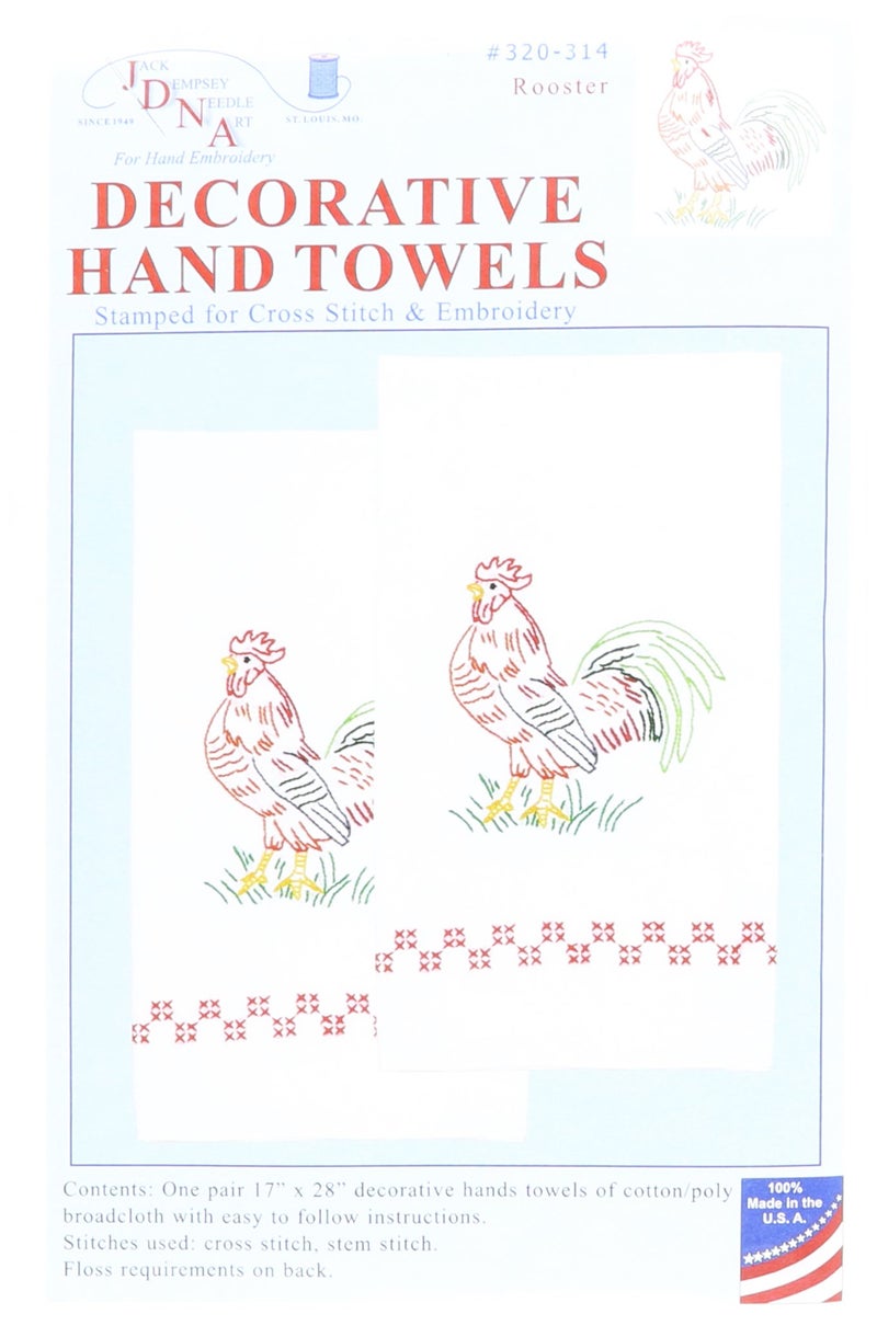 Jack Dempsey Stamped White Decorative Hand Towel 17Inch by 28Inch Rooster
