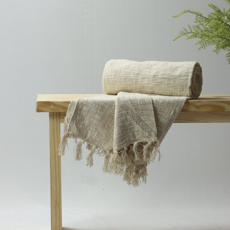 DMAASA Pure Cotton Solid Off White Tasseled Throw Lightweight 90X108 Inch, Throw for Sofa, Bed, Couch and More | Breathable and Reversible - Image 1
