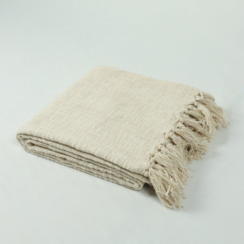 DMAASA Pure Cotton Solid Off White Tasseled Throw Lightweight 90X108 Inch, Throw for Sofa, Bed, Couch and More | Breathable and Reversible - Image 5