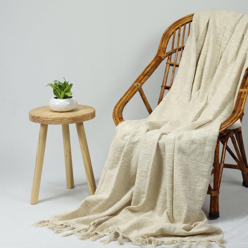 DMAASA Pure Cotton Solid Off White Tasseled Throw Lightweight 90X108 Inch, Throw for Sofa, Bed, Couch and More | Breathable and Reversible - Image 4