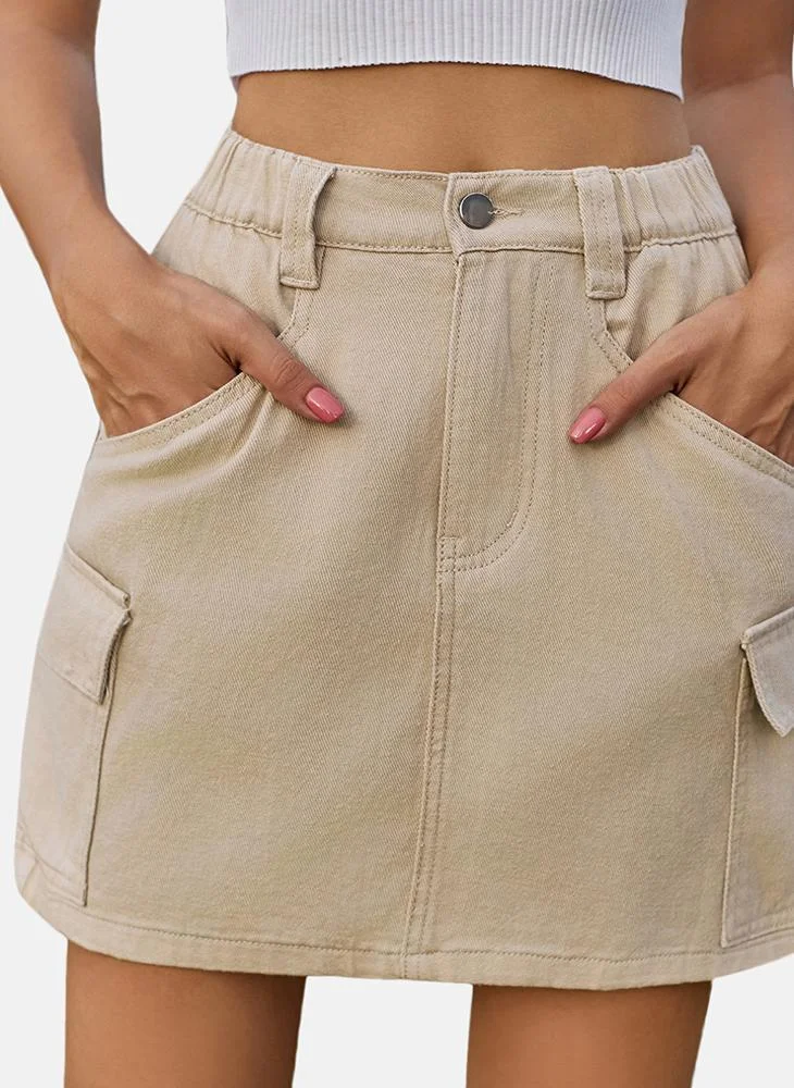 YUNIQEE Beige Mid Rise Plain Mini Skirt