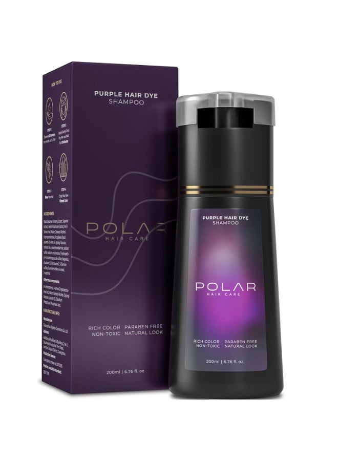 POLAR بولار للعناية بالشعر - شامبو صبغة الشعر للشعر الرمادي للنساء والرجال (أرجواني) مجموعة صبغة شعر طبيعية - شامبو صبغة شعر شبه دائم - صبغة شعر نباتية (بولار للعناية بالشعر الولايات المتحدة) 6.76 أونصة سائلة - Image 1