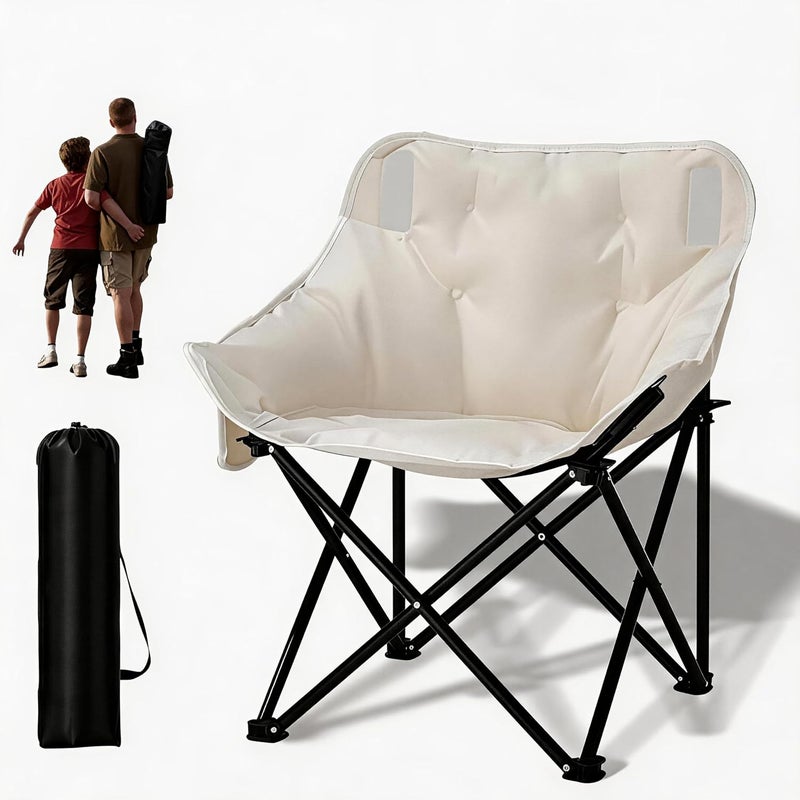 EDUTREE Folding Camping Chair – Lightweight & Portable Camping Chair with Padded Seat, Carry Bag, Side Pocket, Heavy Duty Support up to 150KG, ldeal for Outdoor, Beach, Picnic, Travel (White) - Image 1