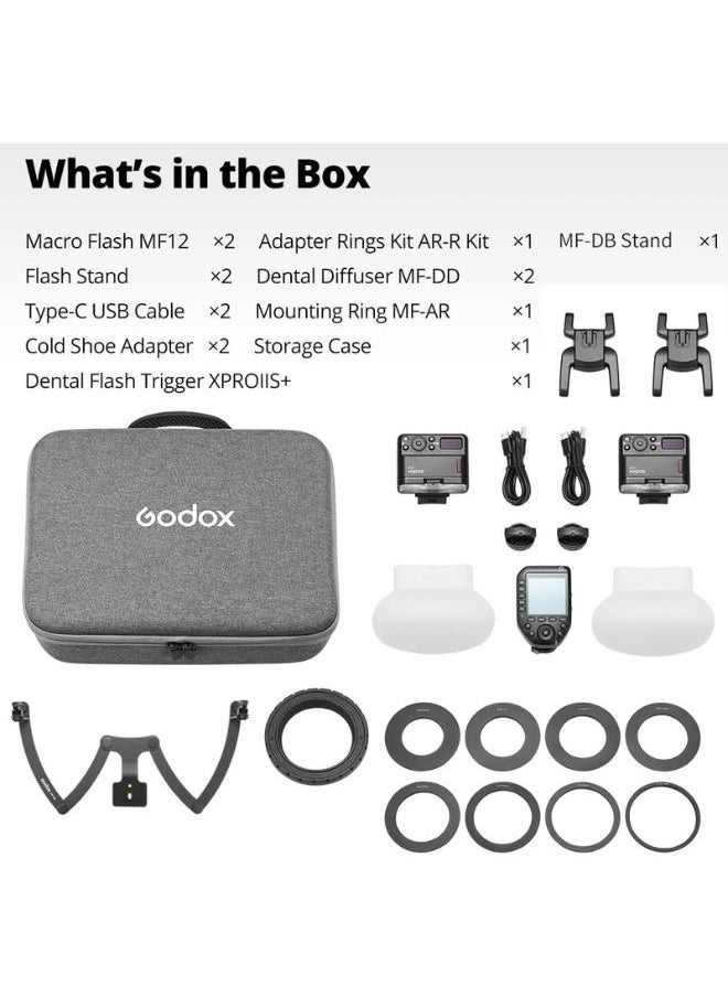 Godox - Godox MF12-DK1 Macro Flash Kit – 2.4GHz Wireless TTL Lighting with Dentist Mode, Built-in Lithium Battery, MF-DB Stand & XProIIS Trigger – Compatible with Sony - Image 1