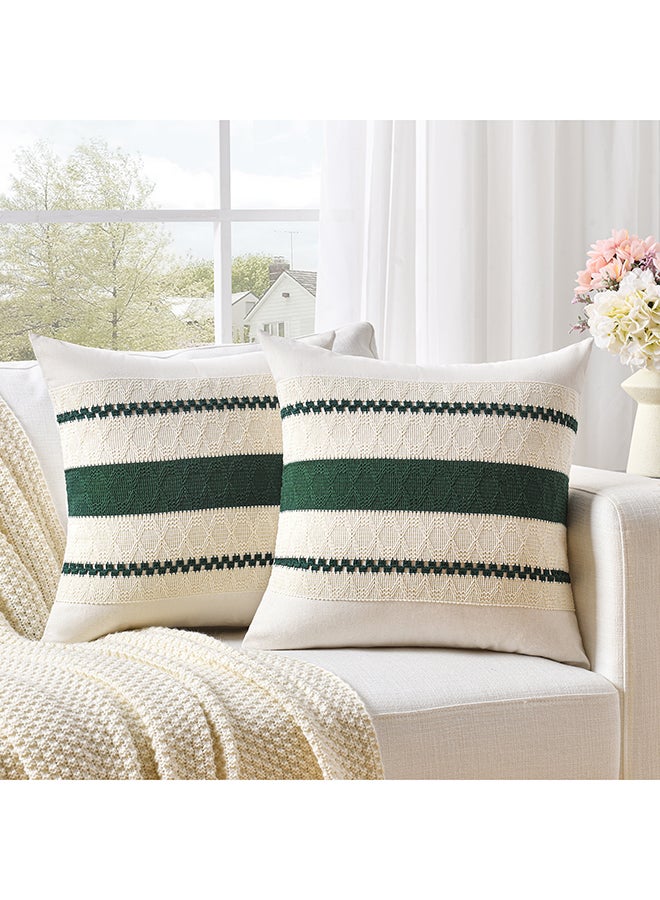 Fancy Homi Set of 2 Vintage Decorative Throw Pillow Covers for Couch, Bed & Sofa, Coastal Boho & Rustic Pattern, Aesthetic & Modern Design - 45x45cm - Dark Green - Image 1